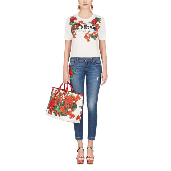 NWT Dolce & Gabbana Floral Applique Skinny Jeans  IT 40 S - Picture 2 of 8